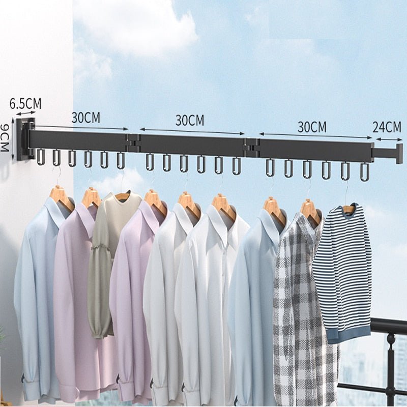 Retractable Wall Mounted Drying Rack Folding Indoor Clothes Hanger in Black or White