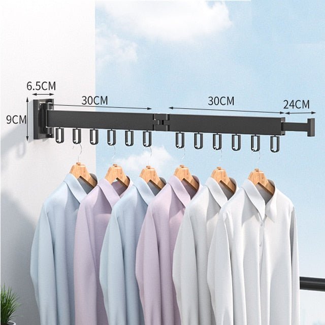 Retractable Wall Mounted Drying Rack Folding Indoor Clothes Hanger in Black or White
