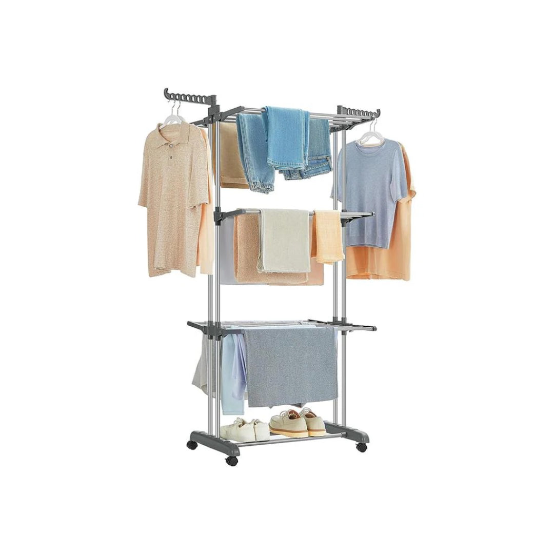 4 Tier Clothes Clothes Airer Foldable Laundry Stand 172cm Tall with Lockable Wheels