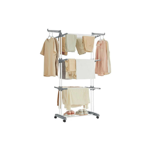 4 Tier Clothes Clothes Airer Foldable Laundry Stand 172cm Tall with Lockable Wheels