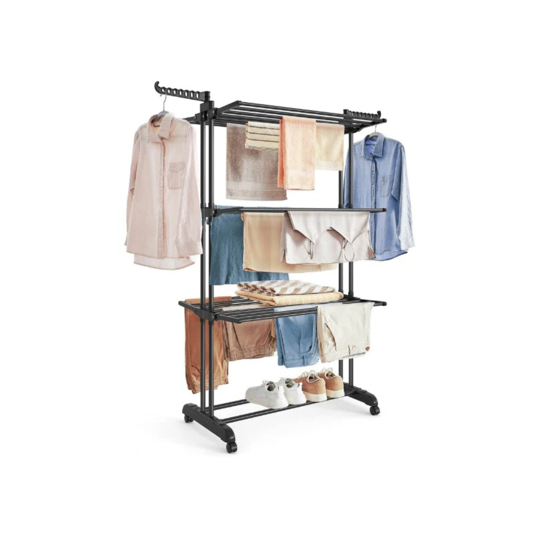 4 Tier Clothes Clothes Airer Foldable Laundry Stand 172cm Tall with Lockable Wheels