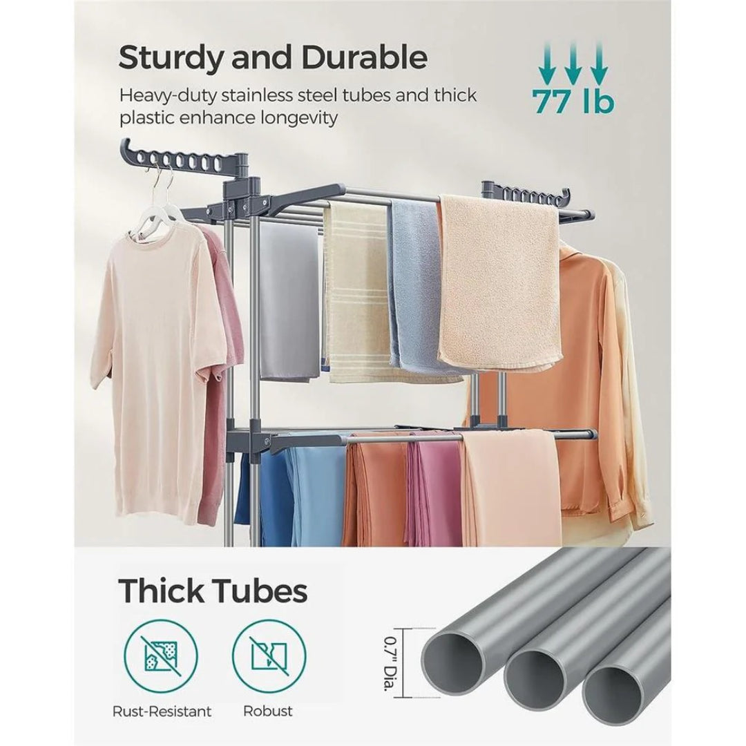 4 Tier Clothes Clothes Airer Foldable Laundry Stand 172cm Tall with Lockable Wheels