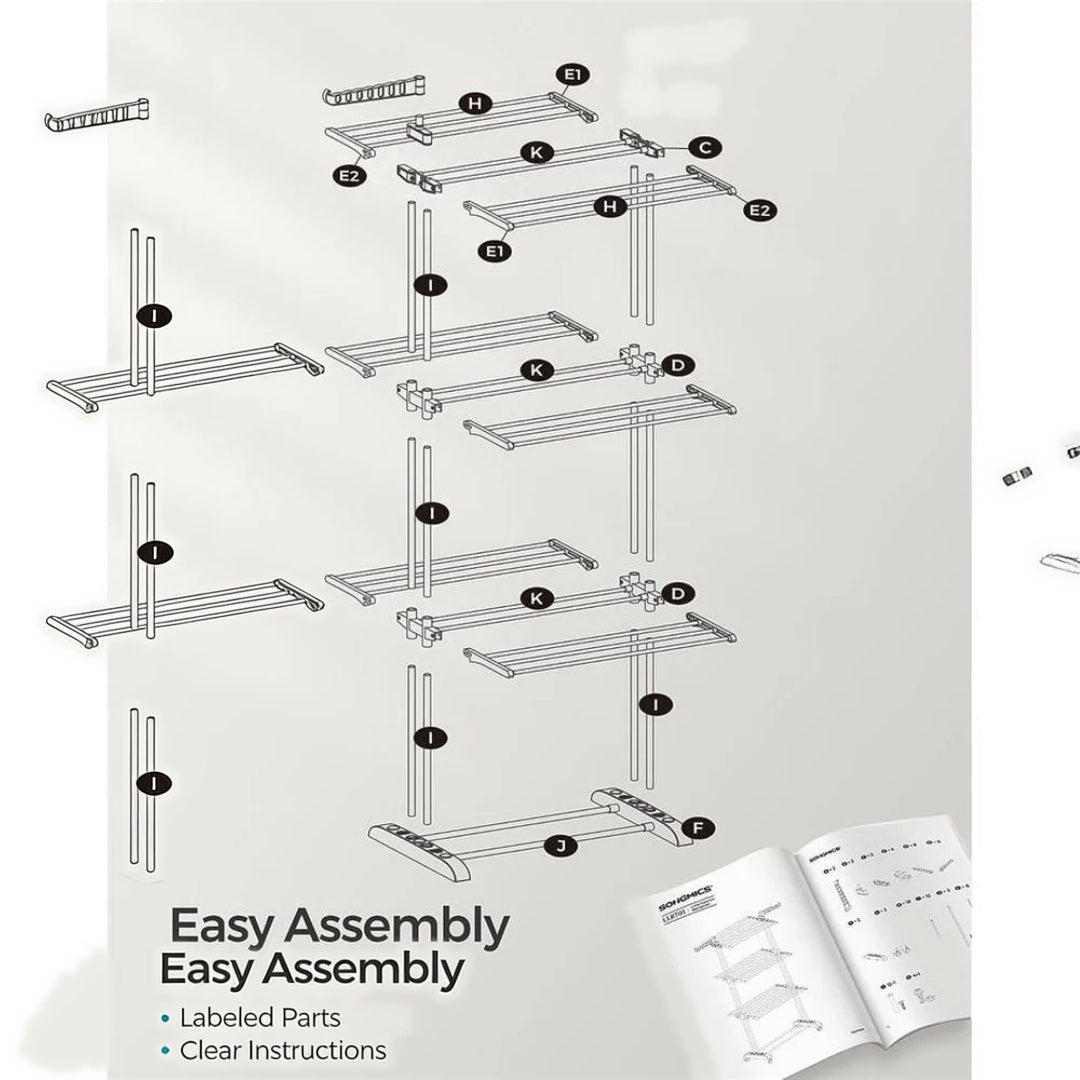4 Tier Clothes Clothes Airer Foldable Laundry Stand 172cm Tall with Lockable Wheels