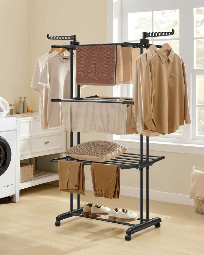 4 Tier Clothes Clothes Airer Foldable Laundry Stand 172cm Tall with Lockable Wheels
