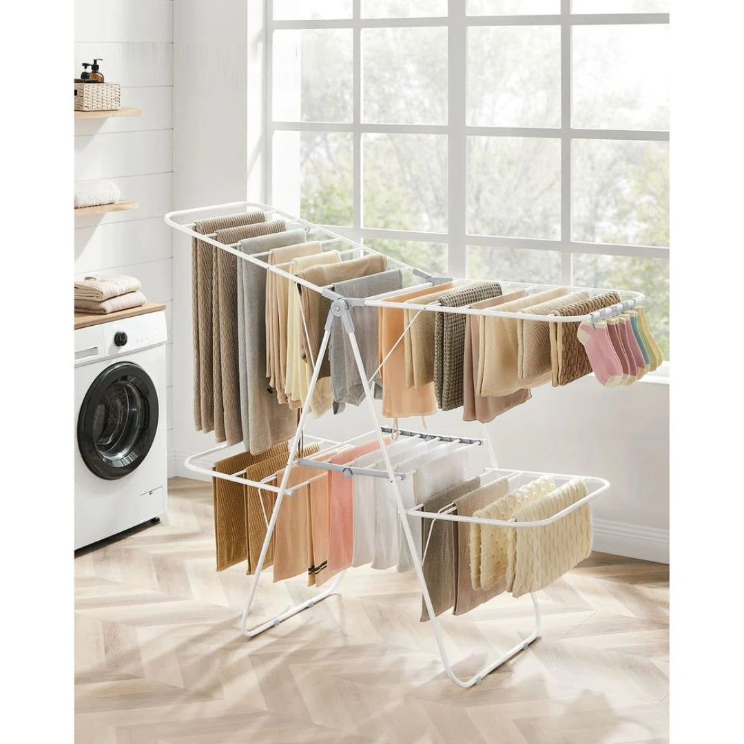 Foldable Clothes Drying Rack 2 Level Airer with 33 Rails and 27 Sock Clips