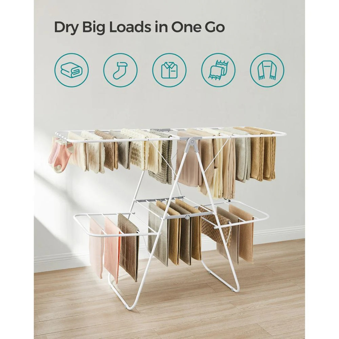 Foldable Clothes Drying Rack 2 Level Airer with 33 Rails and 27 Sock Clips