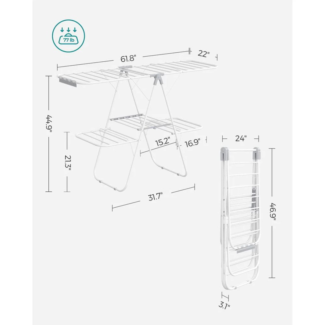 Foldable Clothes Drying Rack 2 Level Airer with 33 Rails and 27 Sock Clips