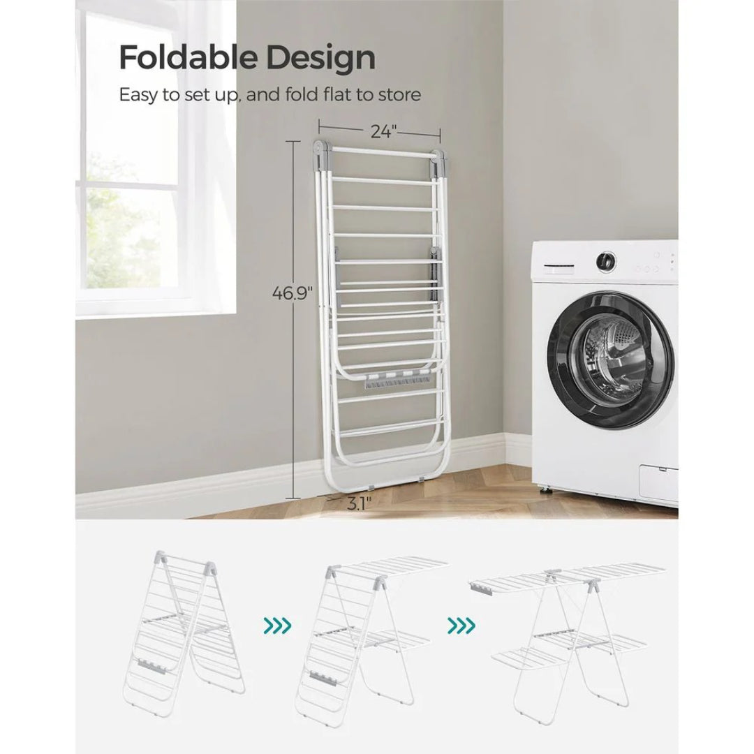 Foldable Clothes Drying Rack 2 Level Airer with 33 Rails and 27 Sock Clips