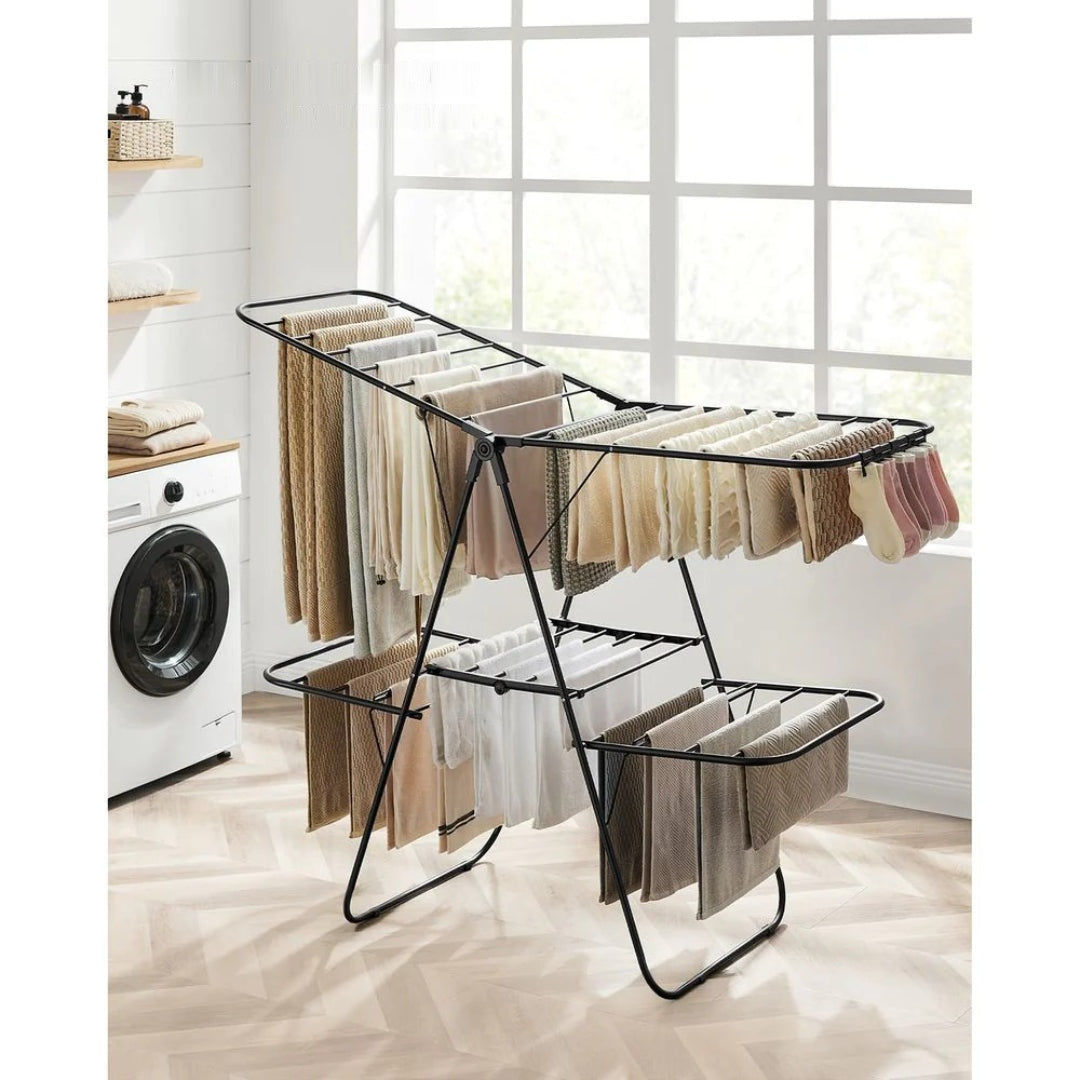 Foldable Clothes Drying Rack 2 Level Airer with 33 Rails and 27 Sock Clips