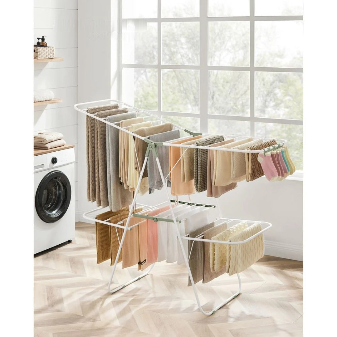 Foldable Clothes Drying Rack 2 Level Airer with 33 Rails and 27 Sock Clips