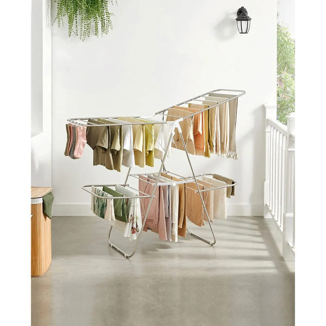 Foldable Clothes Drying Rack 2 Level Airer with 33 Rails and 27 Sock Clips