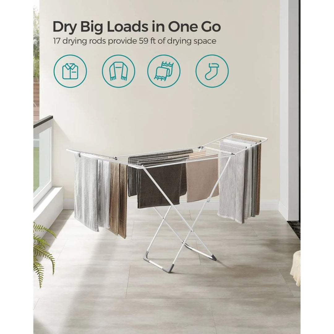 Foldable Clothes Airer Gullwing Drying Rack 182cm Wide with 17 Coated Rods