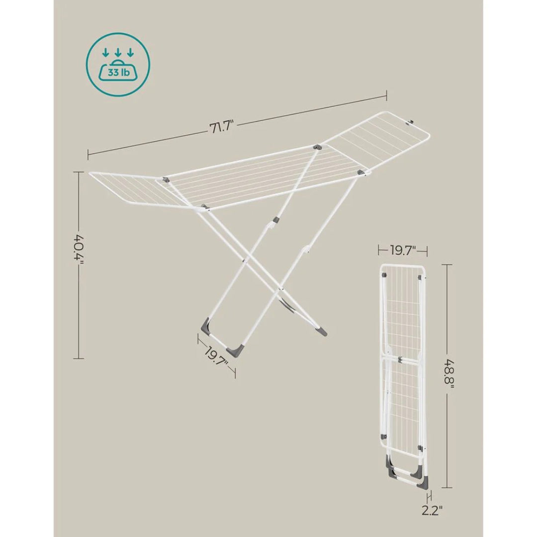 Foldable Clothes Airer Gullwing Drying Rack 182cm Wide with 17 Coated Rods