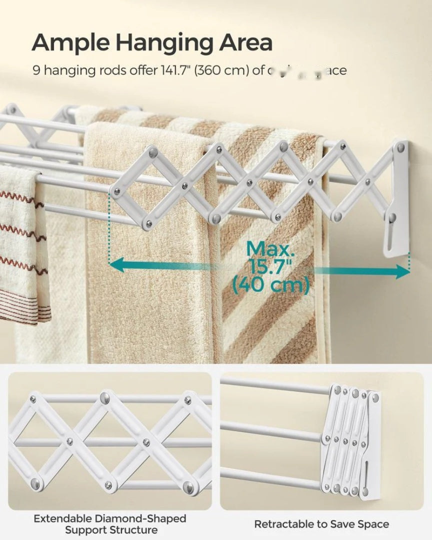 Wall Mounted Airer Expandable Accordion Clothes Airer with 9 Steel Rods