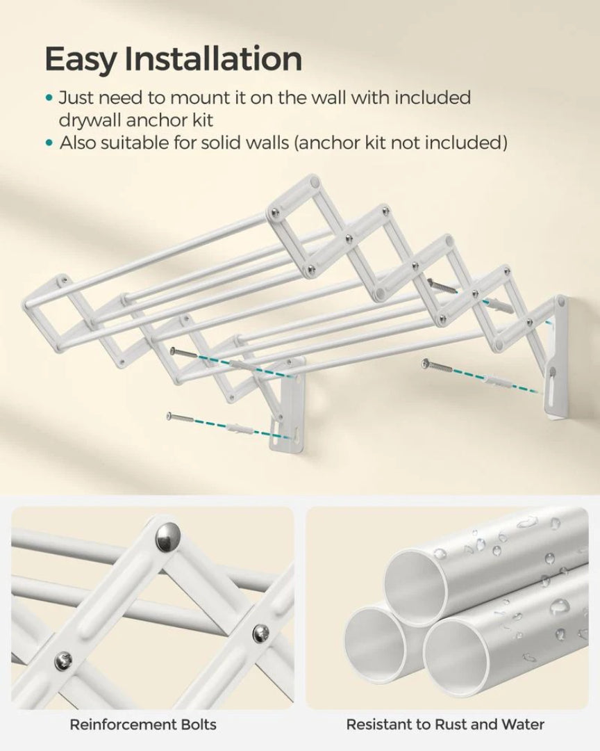 Wall Mounted Airer Expandable Accordion Clothes Airer with 9 Steel Rods