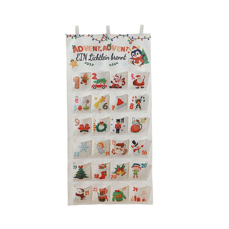 Advent Calendar Fabric Reusable with 24 Pockets and an Integrated Hanger