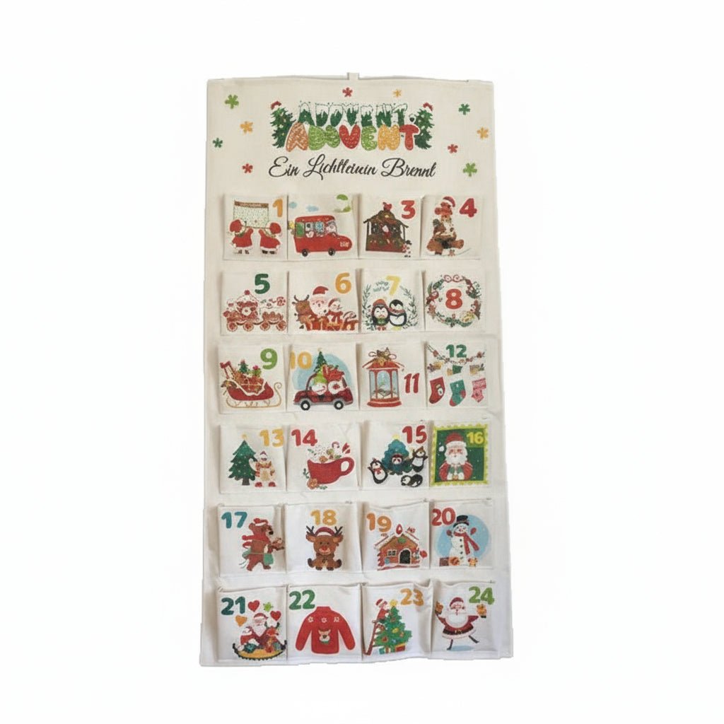 Advent Calendar Fabric Reusable with 24 Pockets and an Integrated Hanger