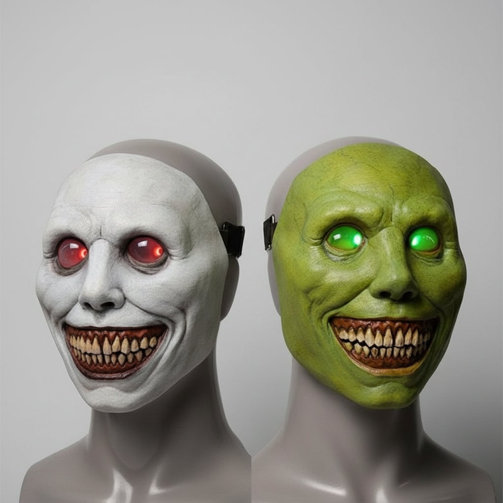 Horror Halloween Costumes Latex Mask with Light Up LED Eyes and Adjustable Strap