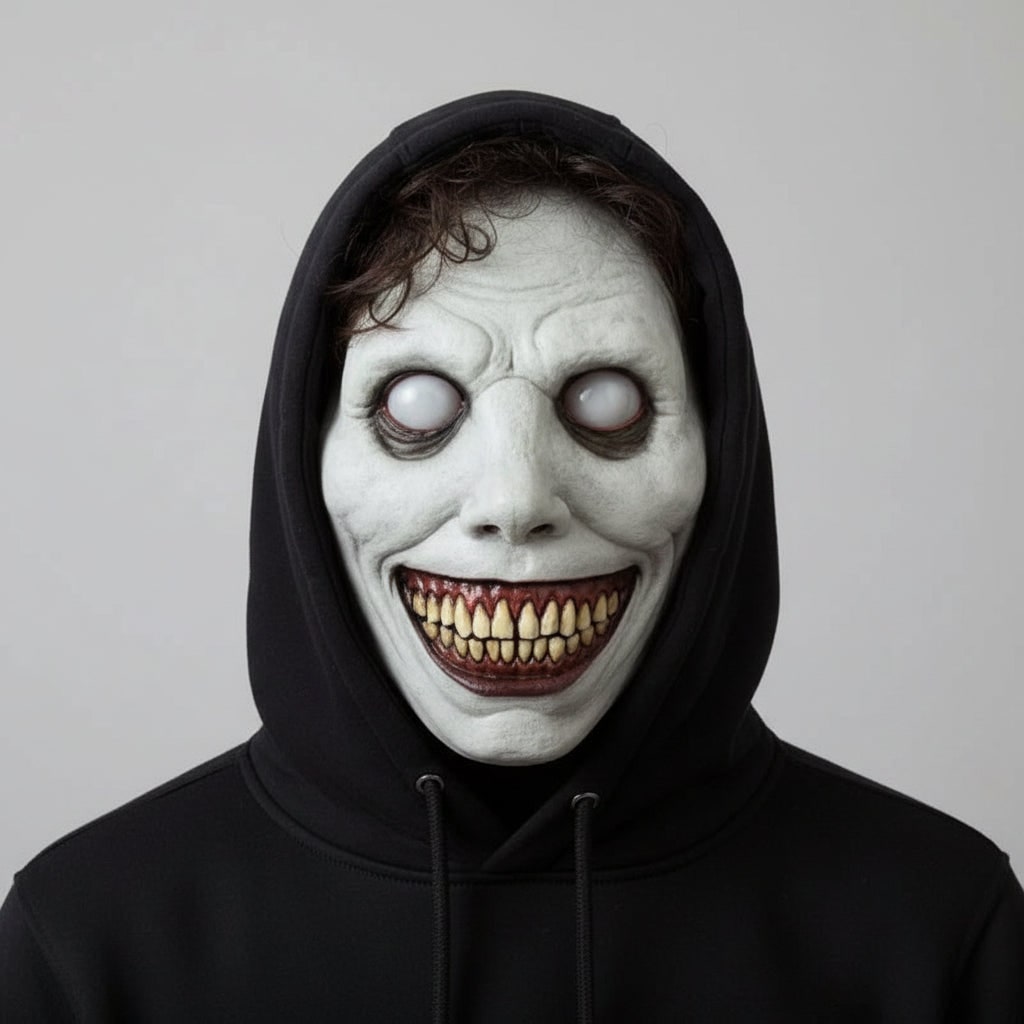 Horror Halloween Costumes Latex Mask with Light Up LED Eyes and Adjustable Strap