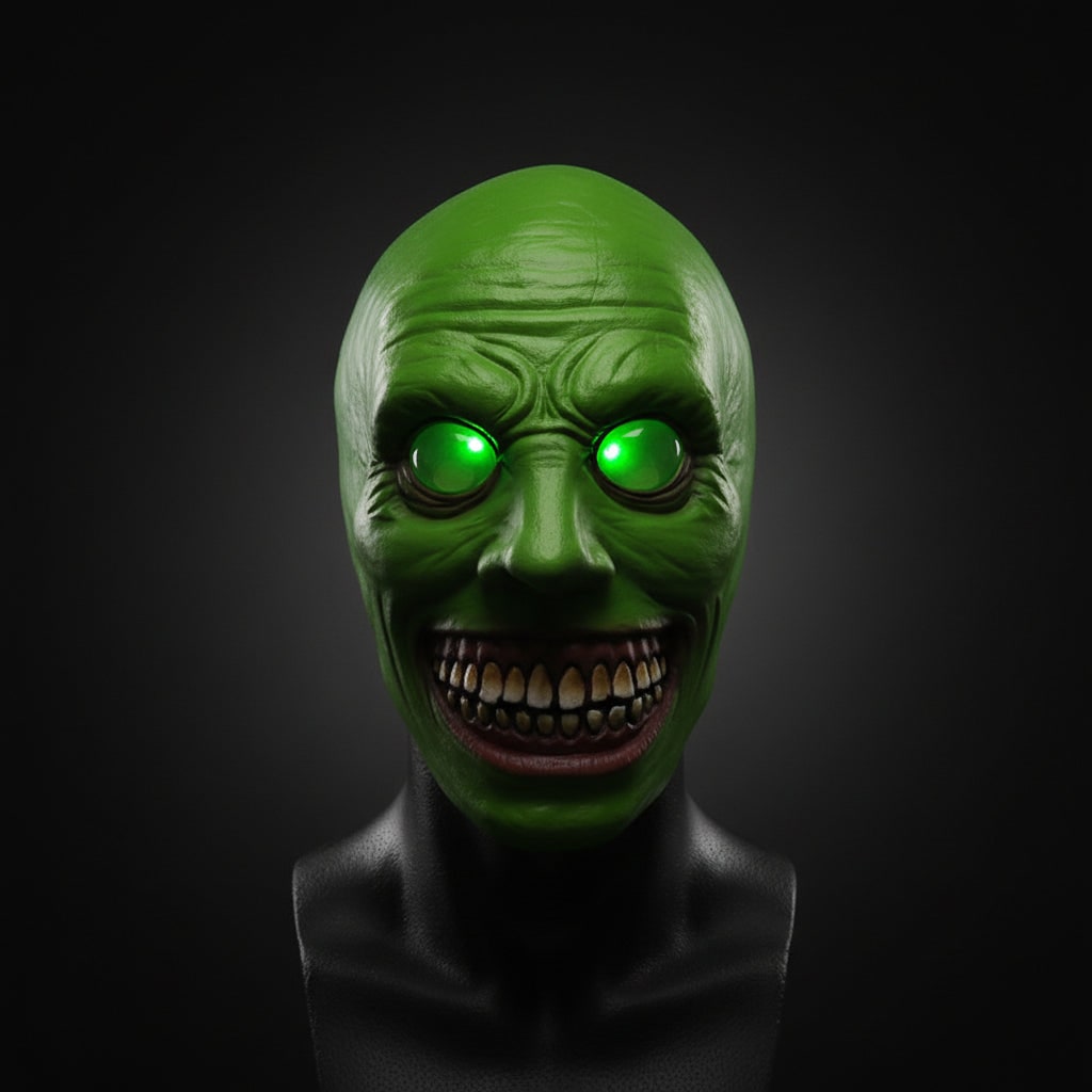 Horror Halloween Costumes Latex Mask with Light Up LED Eyes and Adjustable Strap