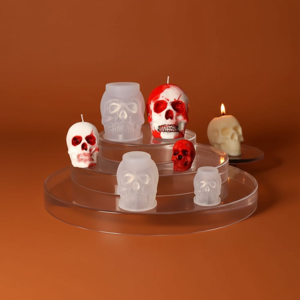 3D Skull Silicone Moulds Set of Three for Halloween Resin Casting and Candle Making