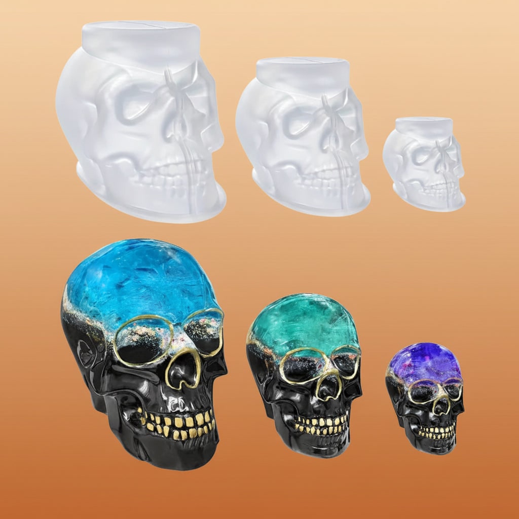 3D Skull Silicone Moulds Set of Three for Halloween Resin Casting and Candle Making