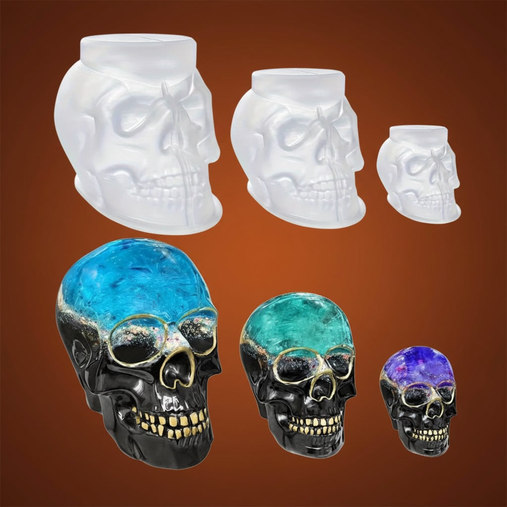 3D Skull Silicone Moulds Set of Three for Halloween Resin Casting and Candle Making