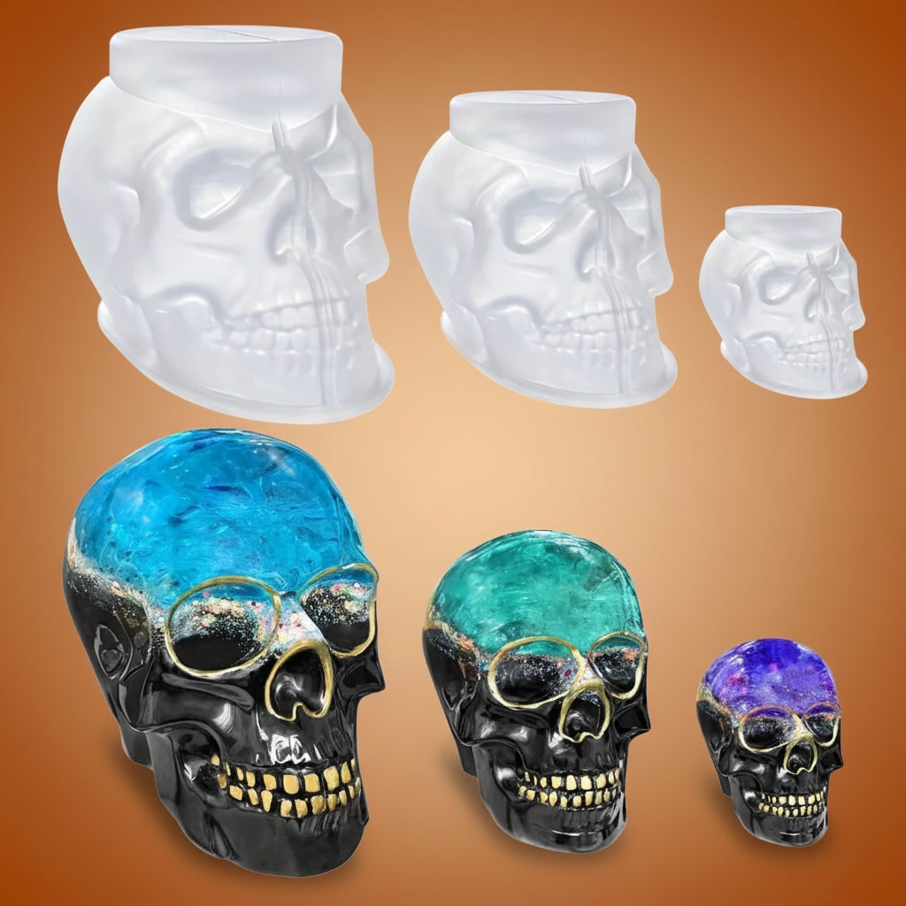 3D Skull Silicone Moulds Set of Three for Halloween Resin Casting and Candle Making