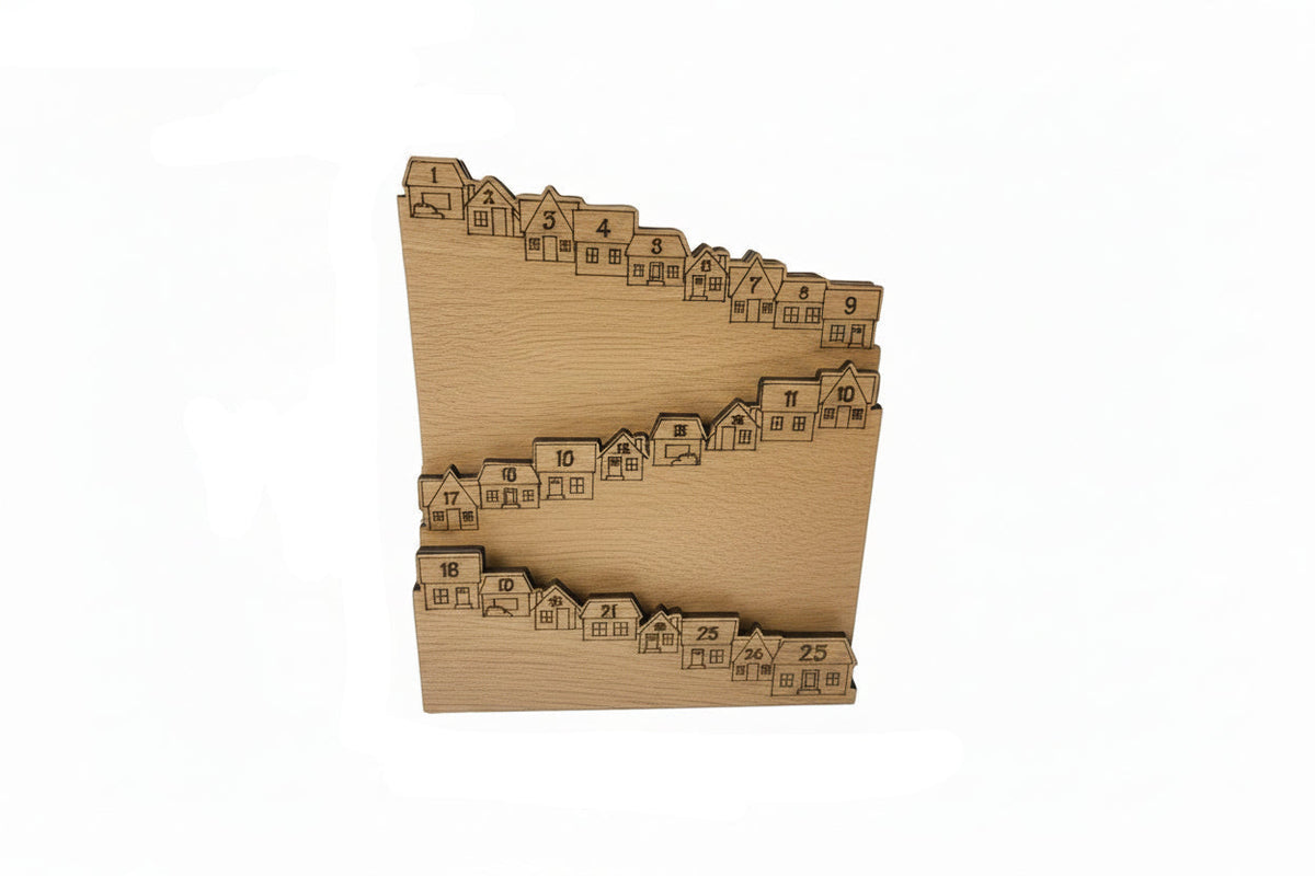 Advent Calendar Wooden House with 25 Numbered Drawers