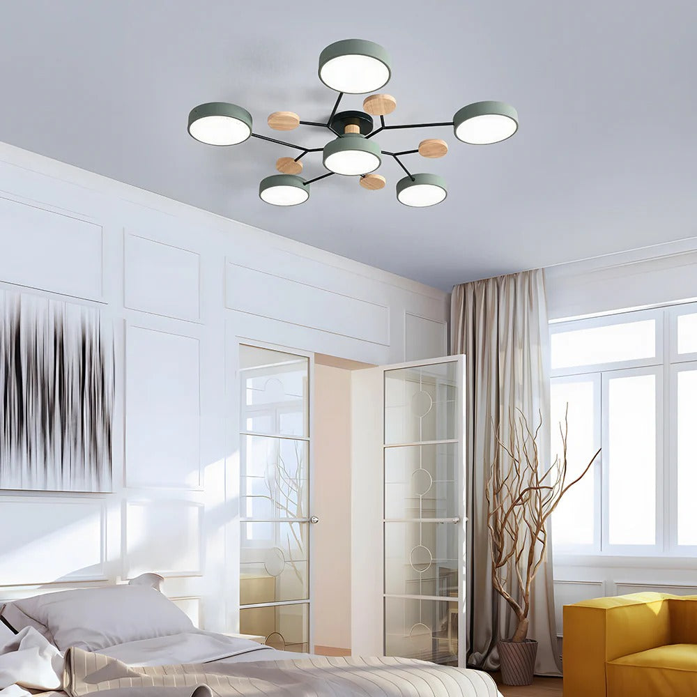 Modern LED Semi Flush Mount Ceiling Light with Halo Ring Design in Iron and Acrylic