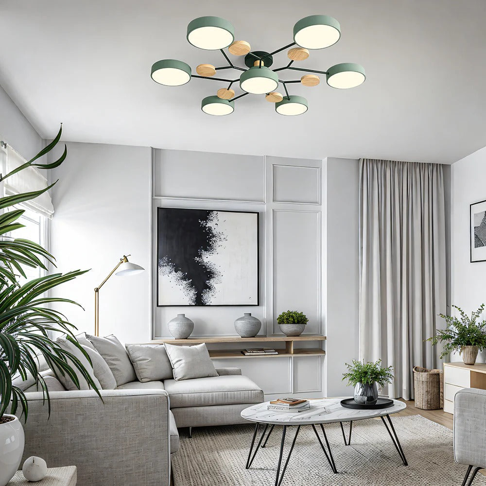 Modern LED Semi Flush Mount Ceiling Light with Halo Ring Design in Iron and Acrylic