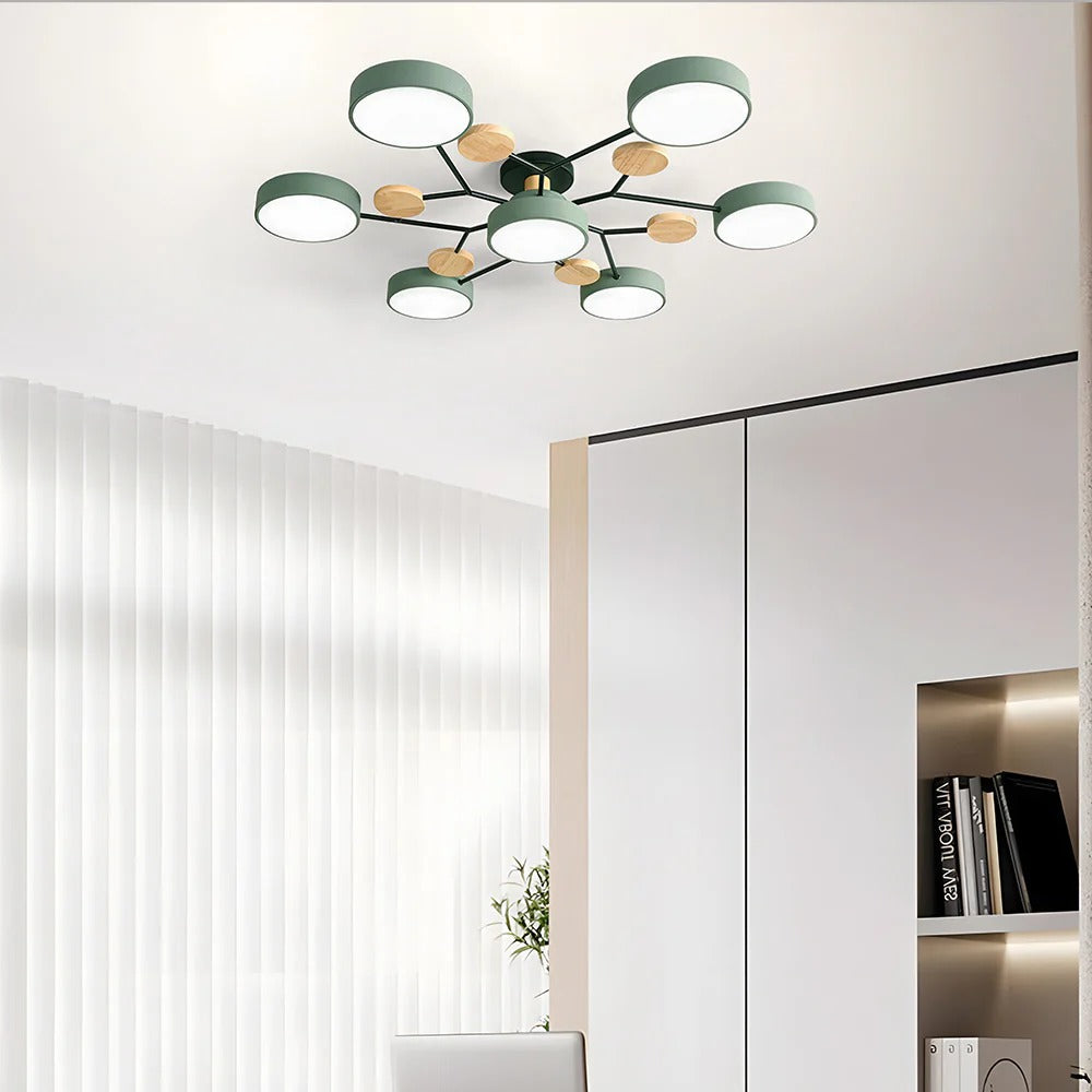 Modern LED Semi Flush Mount Ceiling Light with Halo Ring Design in Iron and Acrylic