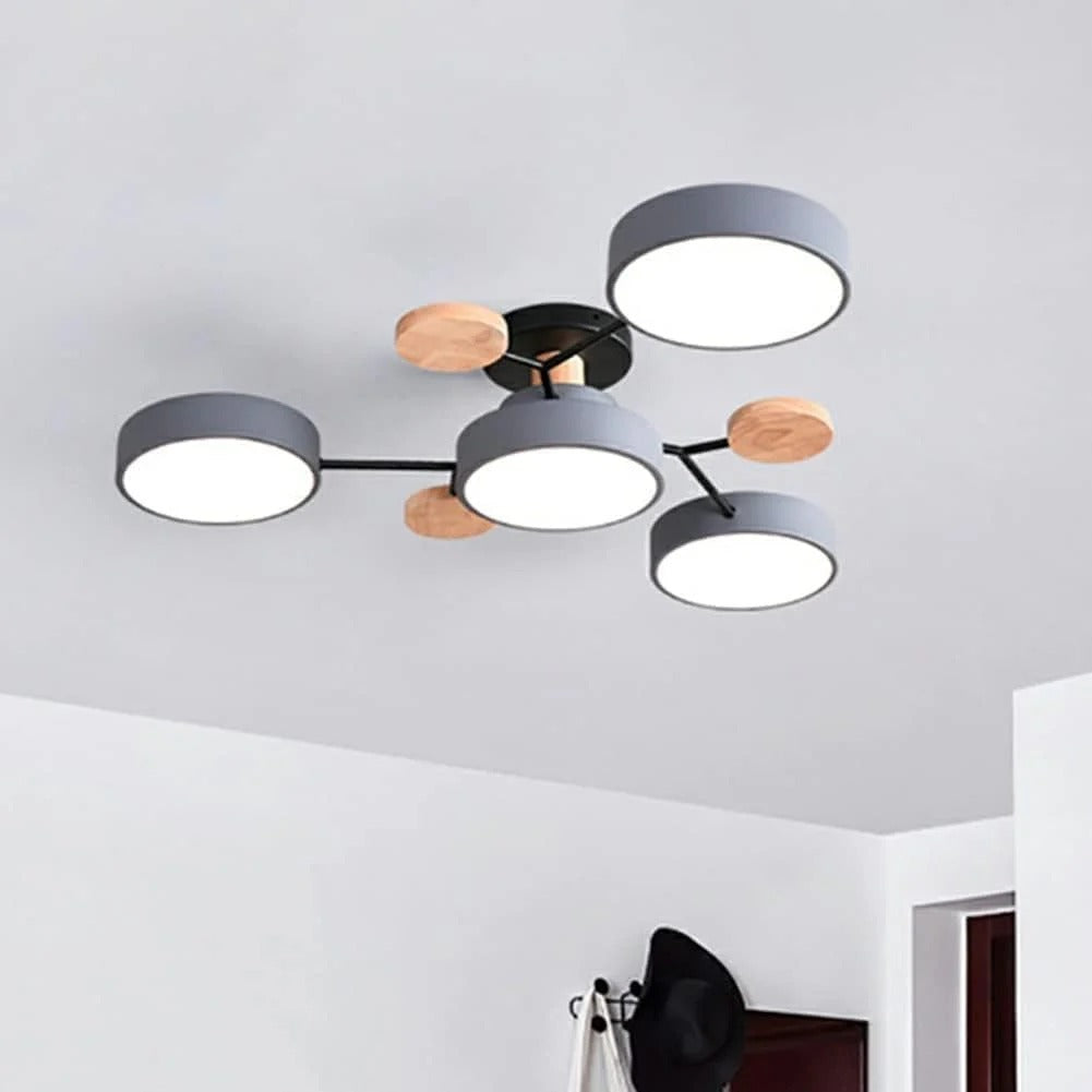 Modern LED Semi Flush Mount Ceiling Light with Halo Ring Design in Iron and Acrylic