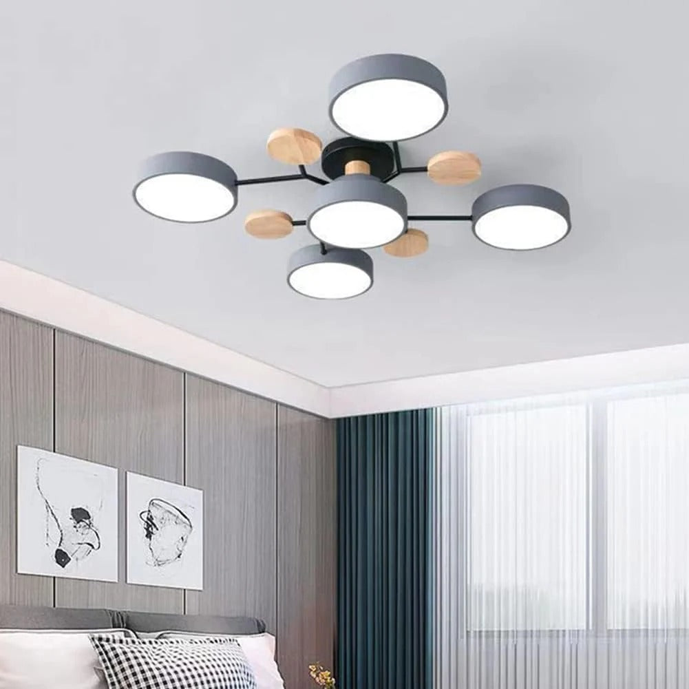 Modern LED Semi Flush Mount Ceiling Light with Halo Ring Design in Iron and Acrylic