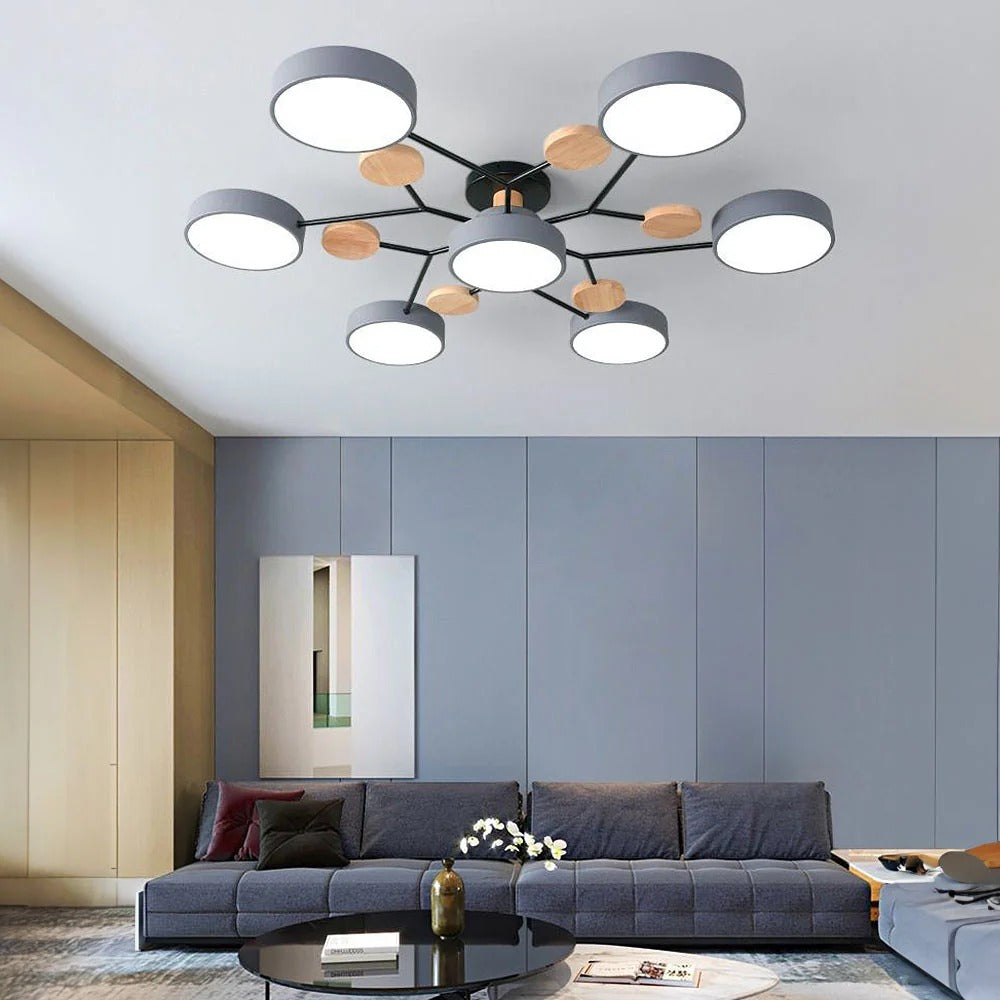 Modern LED Semi Flush Mount Ceiling Light with Halo Ring Design in Iron and Acrylic