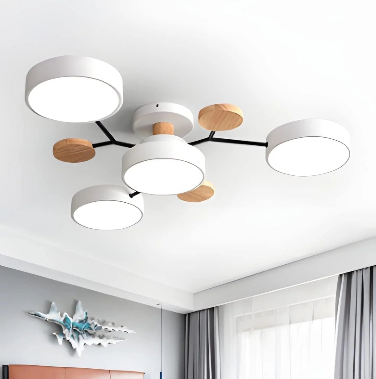 Modern LED Semi Flush Mount Ceiling Light with Halo Ring Design in Iron and Acrylic