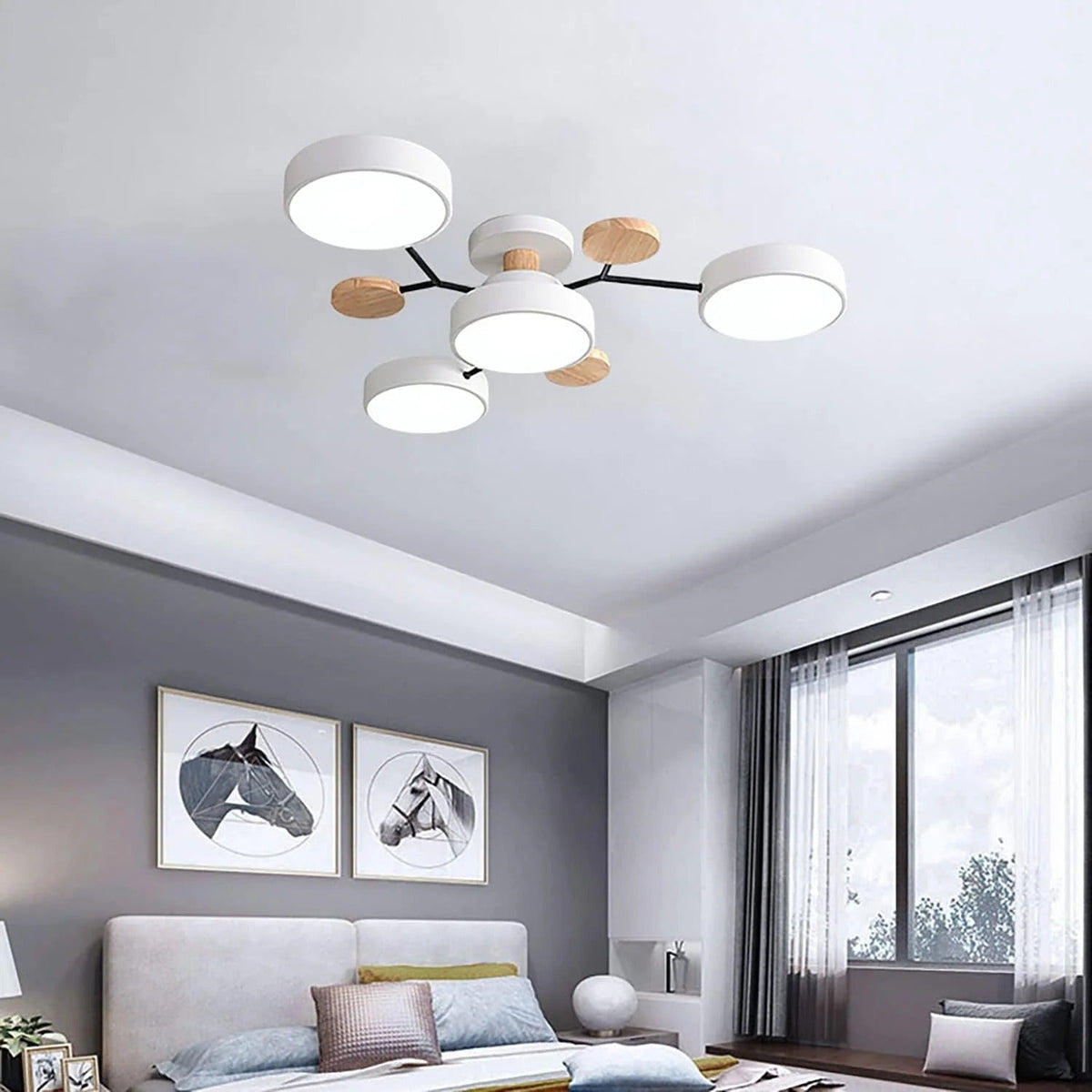 Modern LED Semi Flush Mount Ceiling Light with Halo Ring Design in Iron and Acrylic