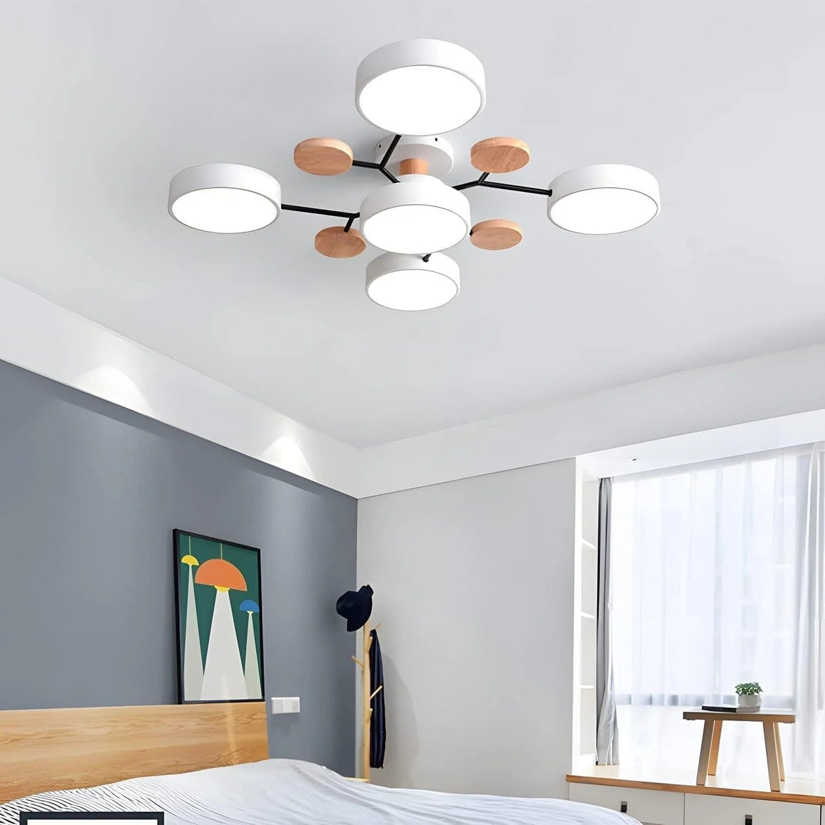 Modern LED Semi Flush Mount Ceiling Light with Halo Ring Design in Iron and Acrylic