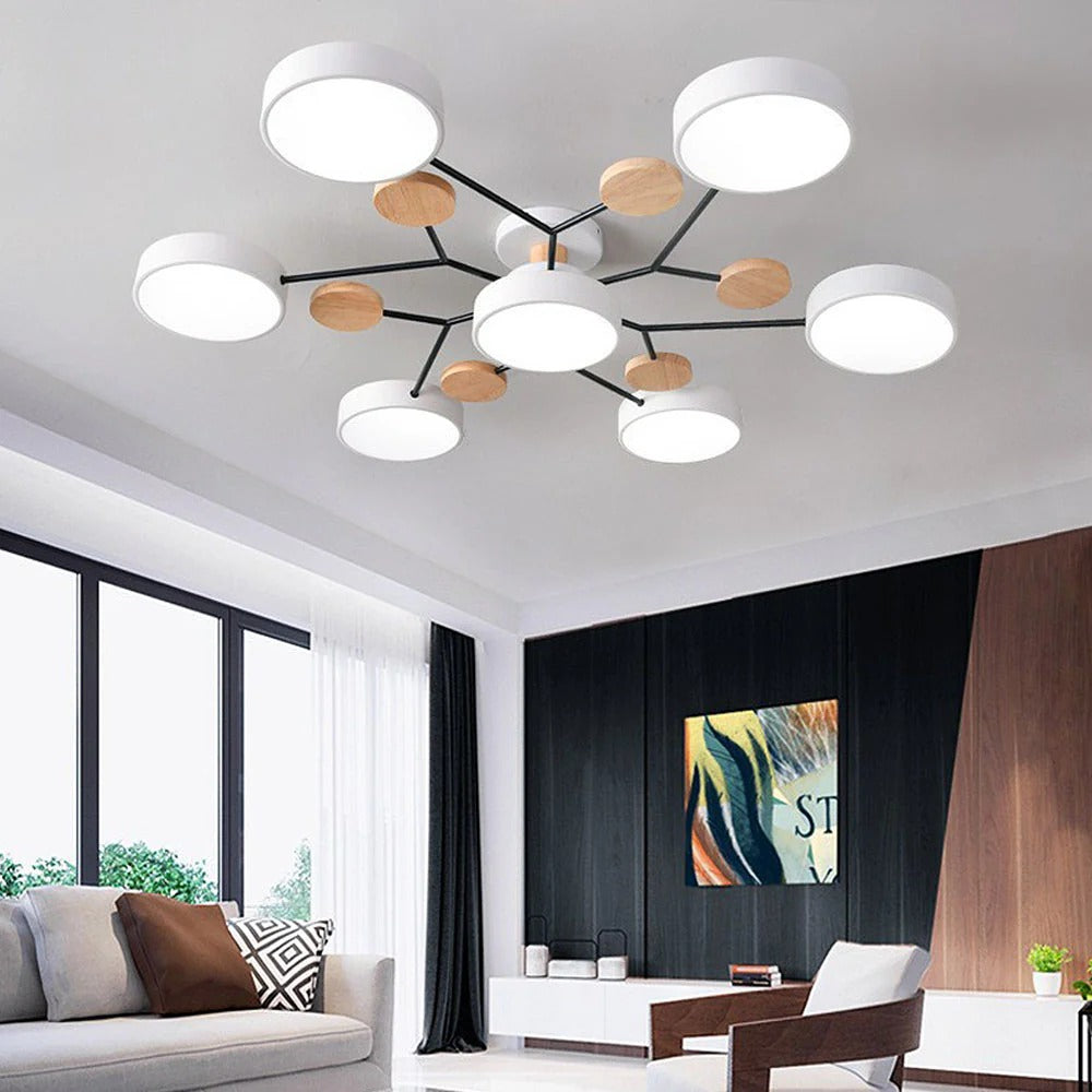 Modern LED Semi Flush Mount Ceiling Light with Halo Ring Design in Iron and Acrylic
