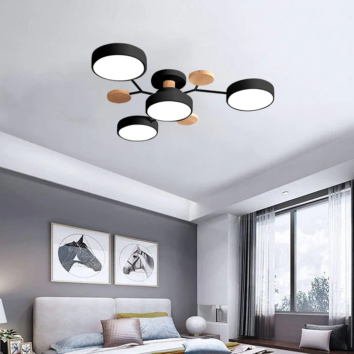 Modern LED Semi Flush Mount Ceiling Light with Halo Ring Design in Iron and Acrylic