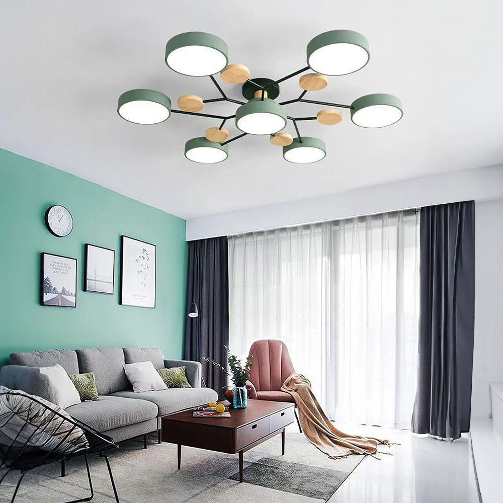 Modern LED Semi Flush Mount Ceiling Light with Halo Ring Design in Iron and Acrylic