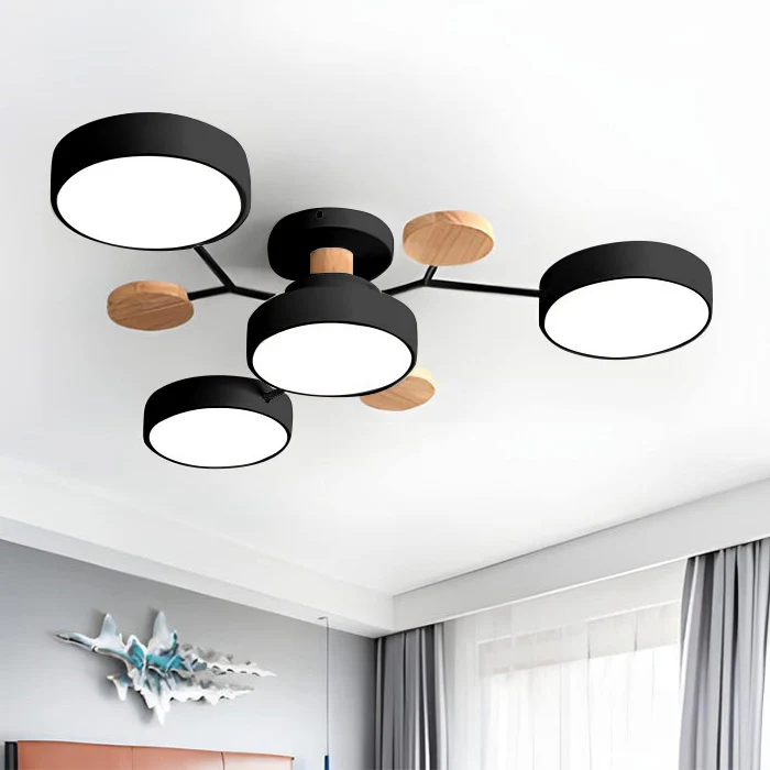 Modern LED Semi Flush Mount Ceiling Light with Halo Ring Design in Iron and Acrylic