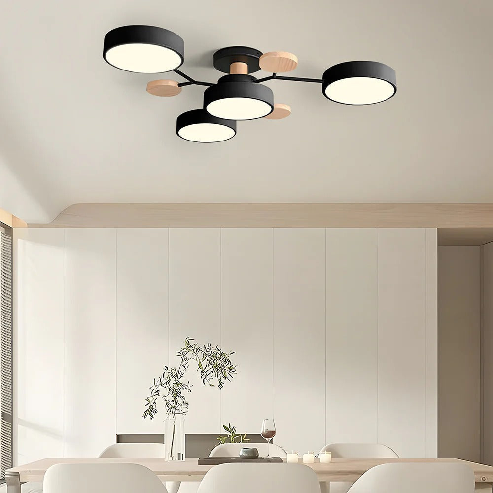Modern LED Semi Flush Mount Ceiling Light with Halo Ring Design in Iron and Acrylic