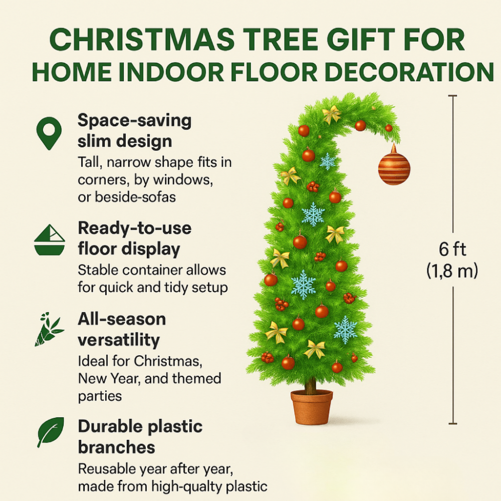 Artificial Christmas Tree Slim Floor Standing with Its Own Base and No Cables
