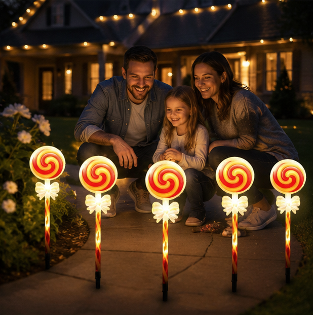 Christmas Lights Solar Lollipop Garden Stakes Waterproof in Two Colours