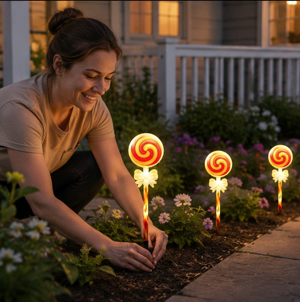Christmas Lights Solar Lollipop Garden Stakes Waterproof in Two Colours
