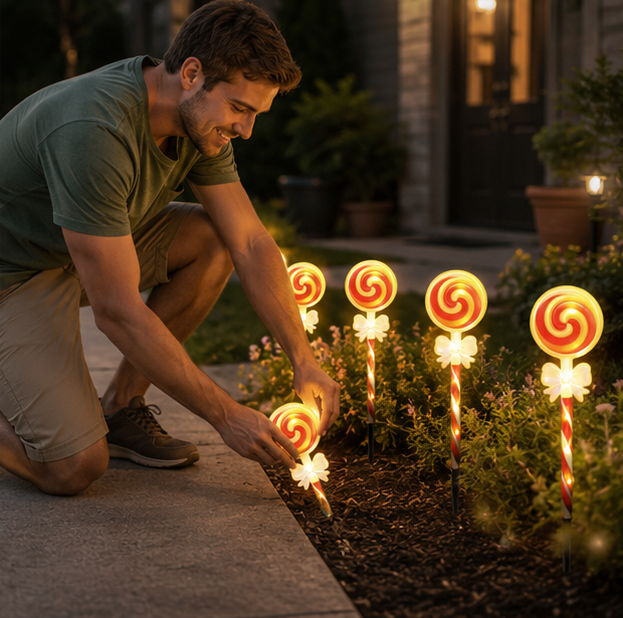 Christmas Lights Solar Lollipop Garden Stakes Waterproof in Two Colours