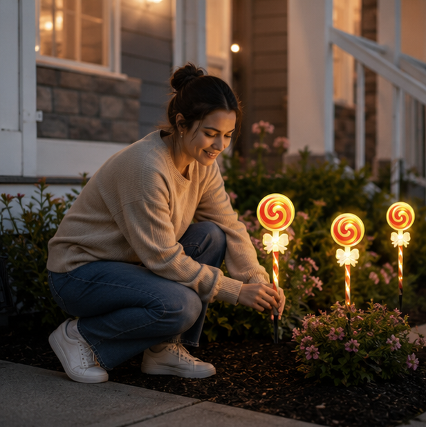Christmas Lights Solar Lollipop Garden Stakes Waterproof in Two Colours