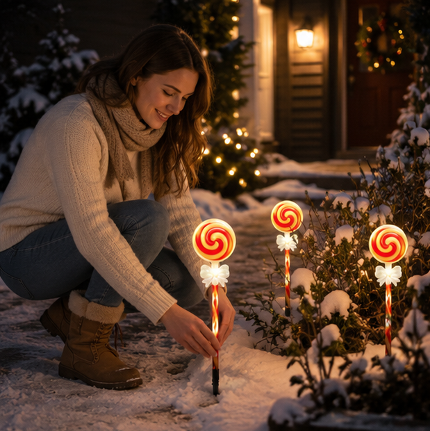 Christmas Lights Solar Lollipop Garden Stakes Waterproof in Two Colours