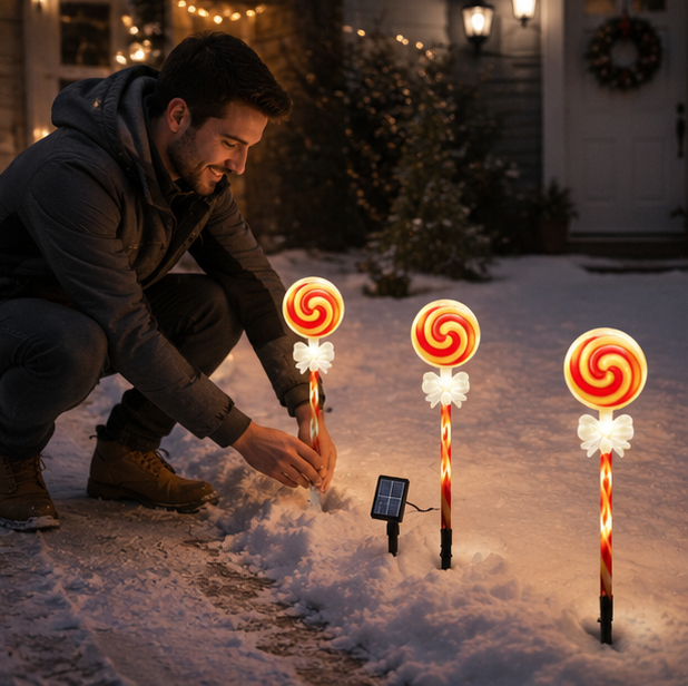 Christmas Lights Solar Lollipop Garden Stakes Waterproof in Two Colours